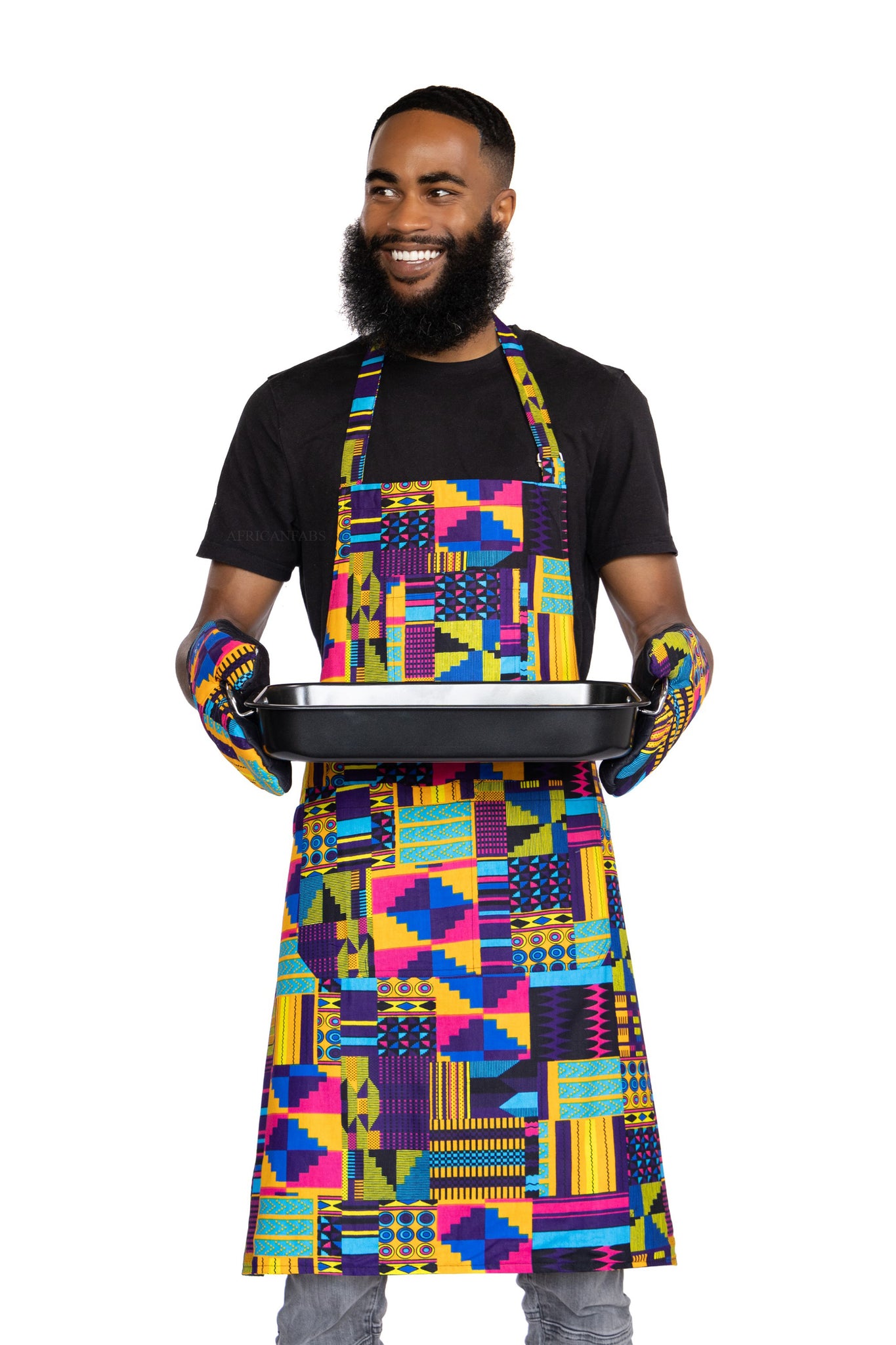 Schort met Afrikaanse print  - Paarse multicolor kente