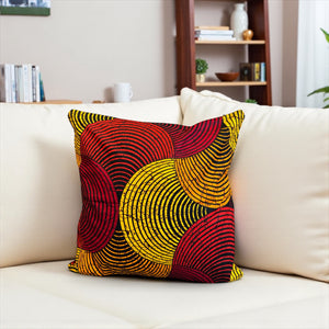 Afrikaans kussen | Rood & Geel Concentrische Cirkel - Sierkussen 45x45 - 100% Katoen