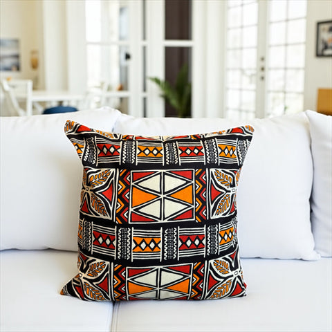Afrikaans kussen | Rood & Oranje Bogolan Symbols - Sierkussen 45x45 - 100% Katoen