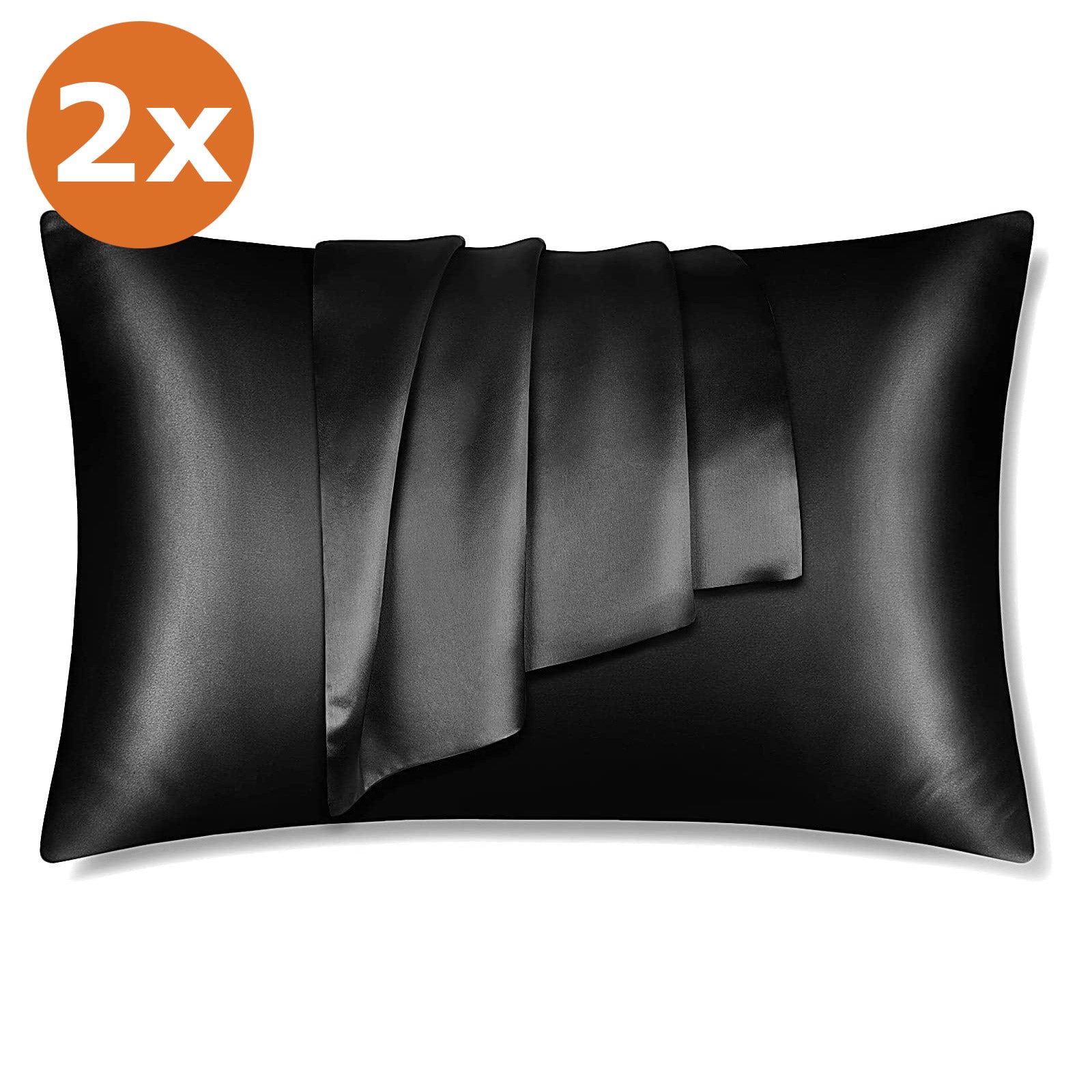 2 STUKS - Satijnen kussensloop zwart 60 x 70 cm hoofdkussen formaat - Satin pillow case black / Zijdezachte kussensloop van satijn