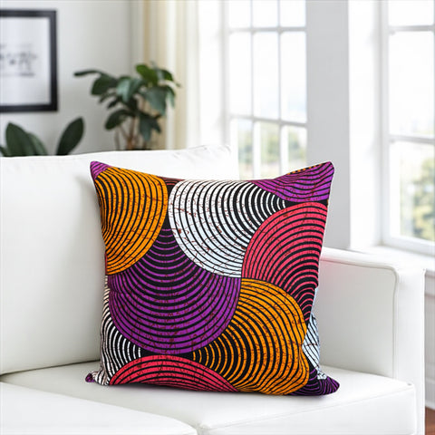 Afrikaans kussen | Oranje & Paars Concentric Circle Design - Sierkussen 45x45 - 100% Katoen