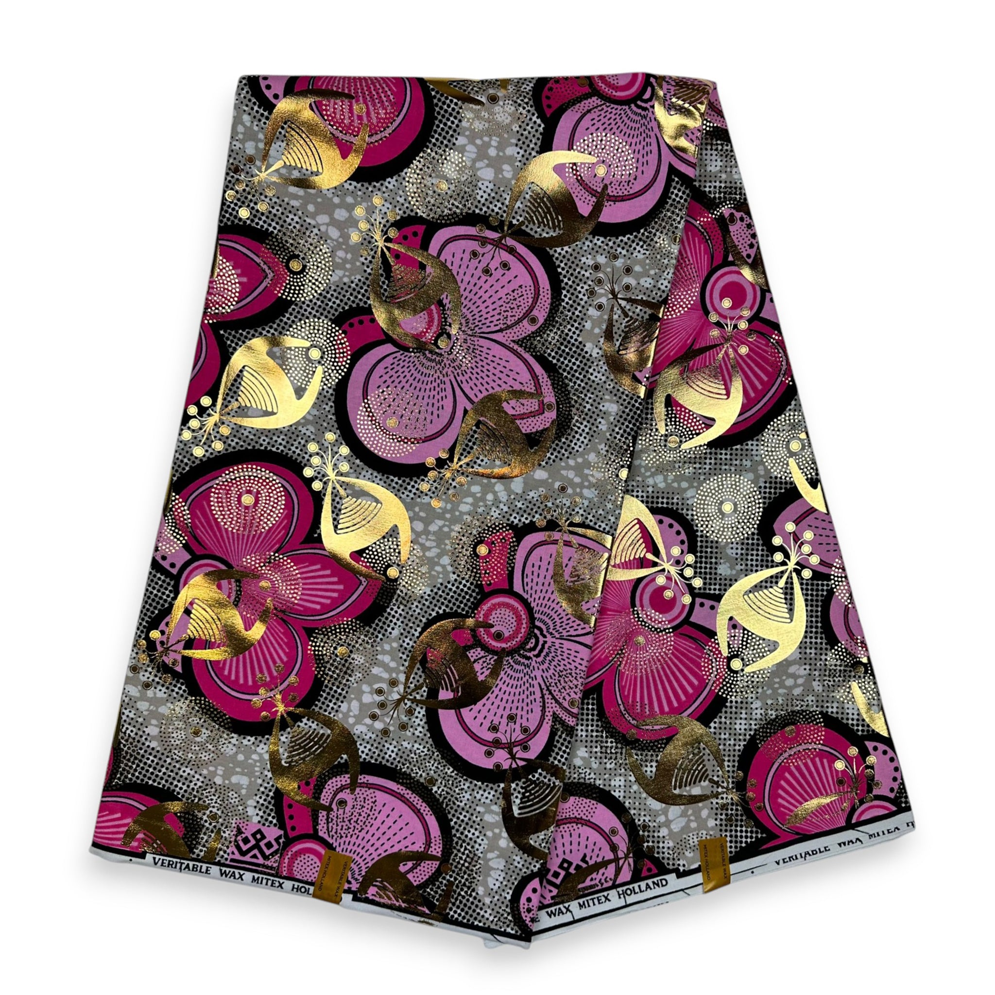 Afrikaanse stof - Roze Bows - Goudeffecten - 100% katoen
