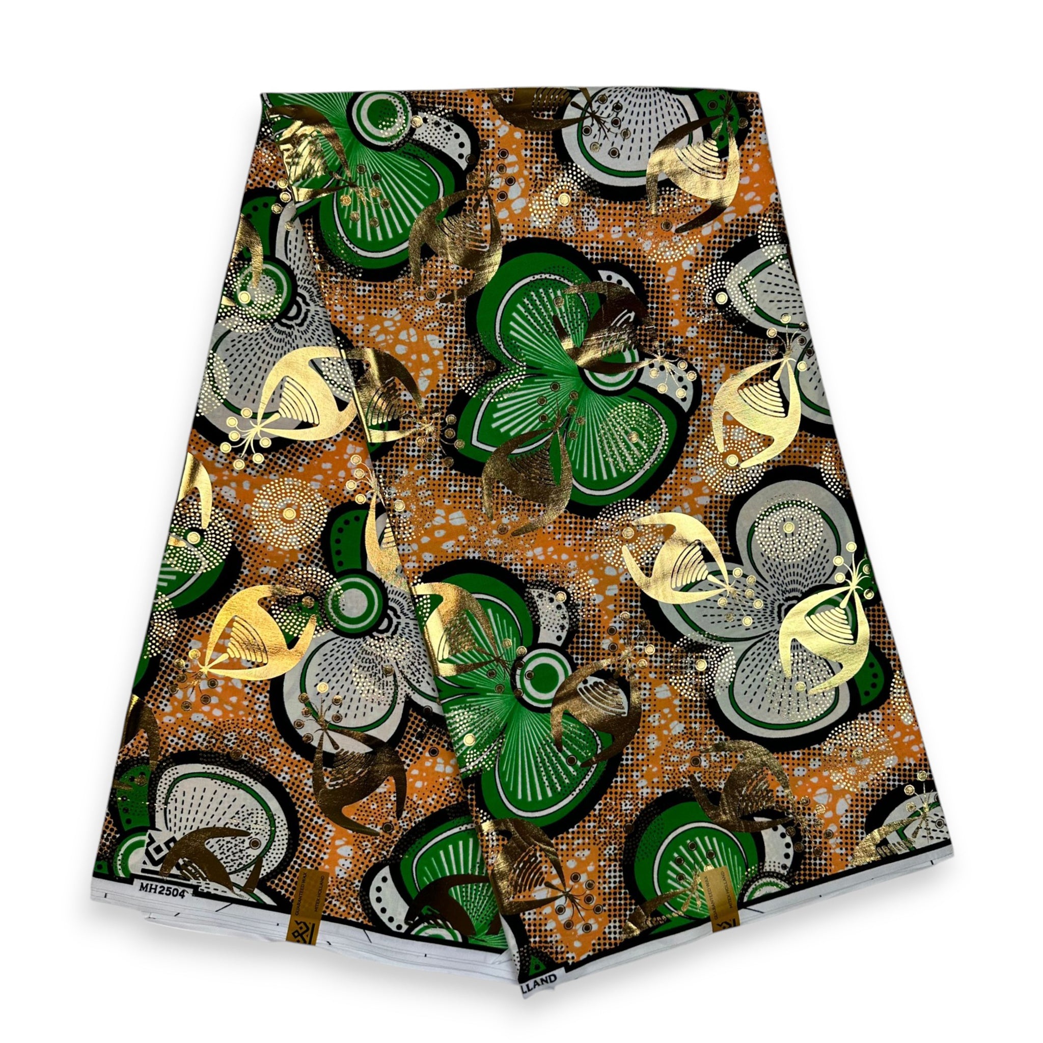 Afrikaanse stof - Groene Bows - Goudeffecten - 100% katoen