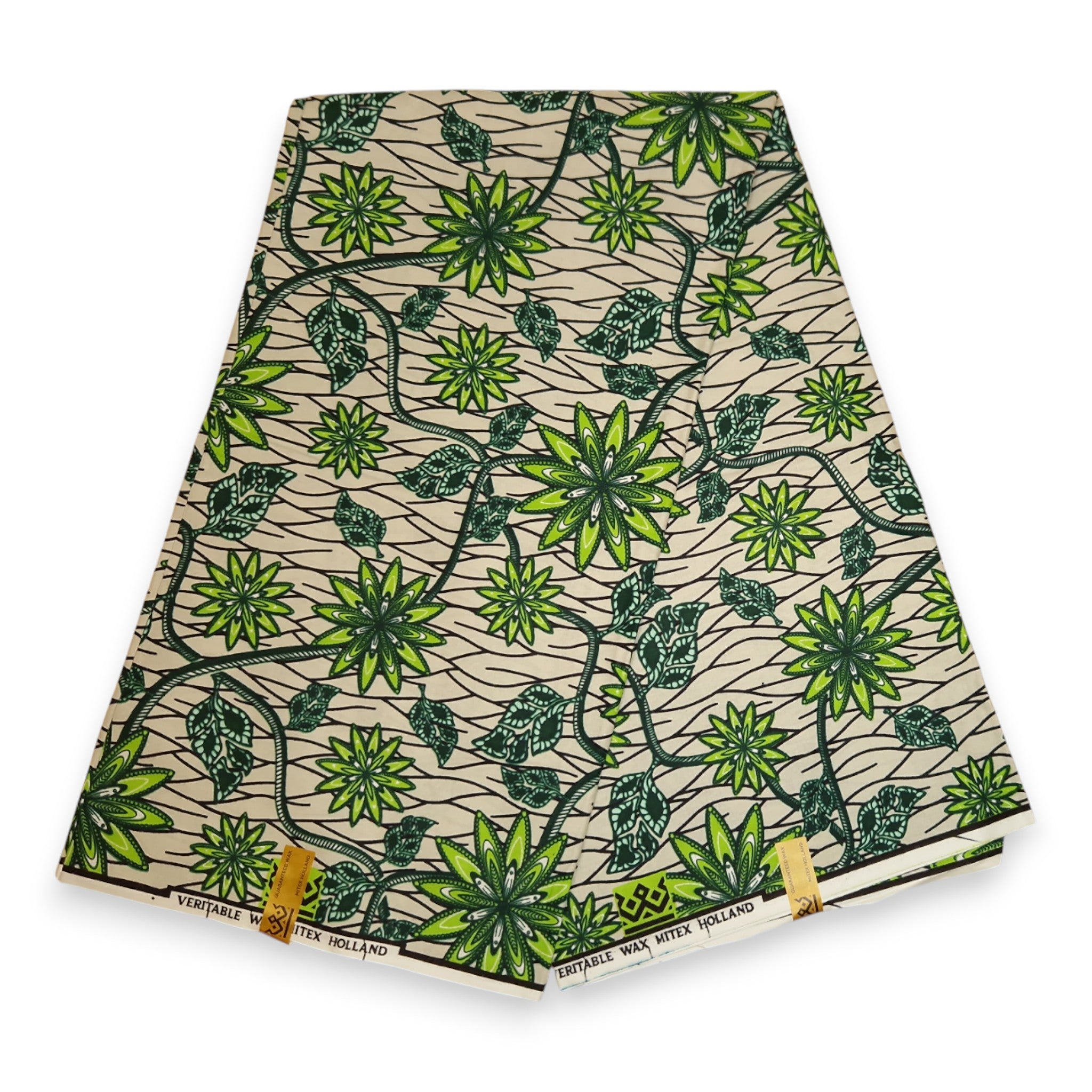 Afrikaanse stof - Groene Starflowers - 100% katoen