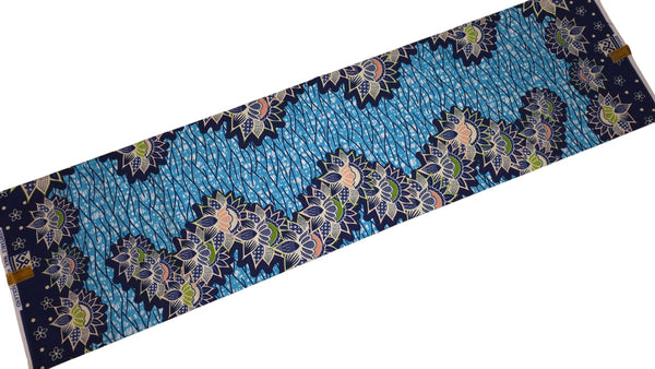 Afrikaanse wax print stof - Lichtblauw Blauw Lotus Border - 100% katoen