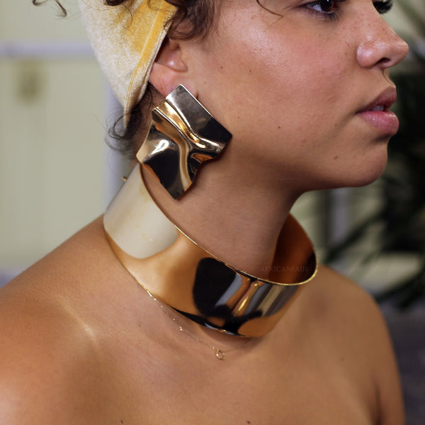 Afrikaanse stijl Choker Set / Gouden Hoge halsketting + Oorbellen