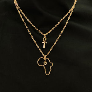Necklace / pendant - Cross African continent Gold coated