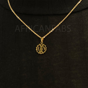 Necklace / pendant - GYE NYAME - ADINKA SYMBOL ROUND - Gold coated