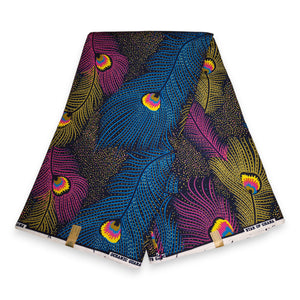 Afrikaanse stof - Multicolor Peacock Feathers - Polycotton