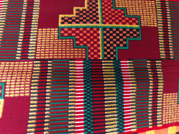 Afrikaanse stof - Exclusief versierd met glittereffecten 100% katoen - OT-3010 Kente Multicolor Goud