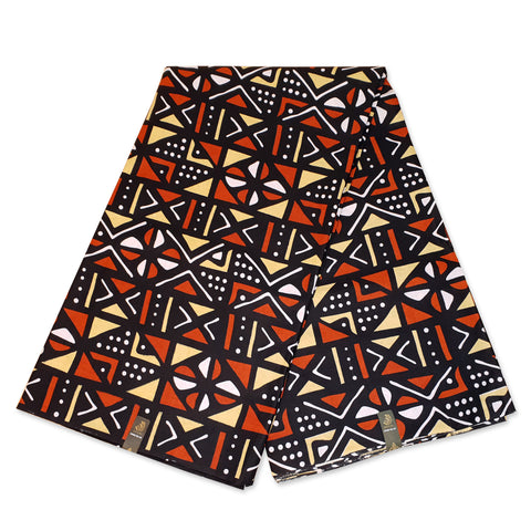 Afrikaanse stof Bogolan / Mud cloth print - Beige / OranjeBruine OT-3010 - 100% katoen
