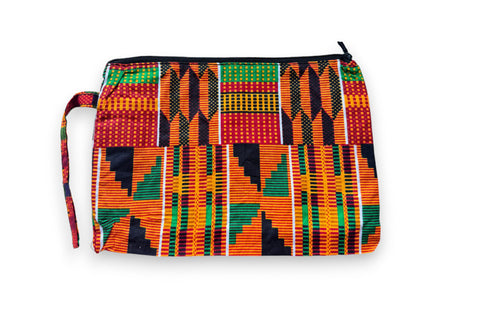 Afrikaanse wax print Make-up tasje / handtasje / etui / potloden mapje / pennentasje - Oranje Kente 