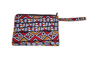 Afrikaanse wax print Make-up tasje / handtasje / etui / potloden mapje / pennentasje - Rood / Oranje Bogolan