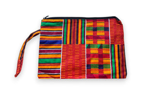 Afrikaanse wax print Make-up tasje / handtasje / etui / potloden mapje / pennentasje - Oranje Kente 2