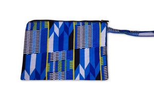 Afrikaanse wax print Make-up tasje / handtasje / etui / potloden mapje / pennentasje - Blauw Kente