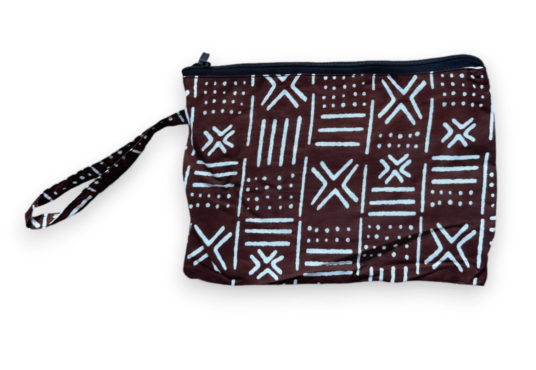 Afrikaanse wax print Make-up tasje / handtasje / etui / potloden mapje / pennentasje - Bruine X Bogolan