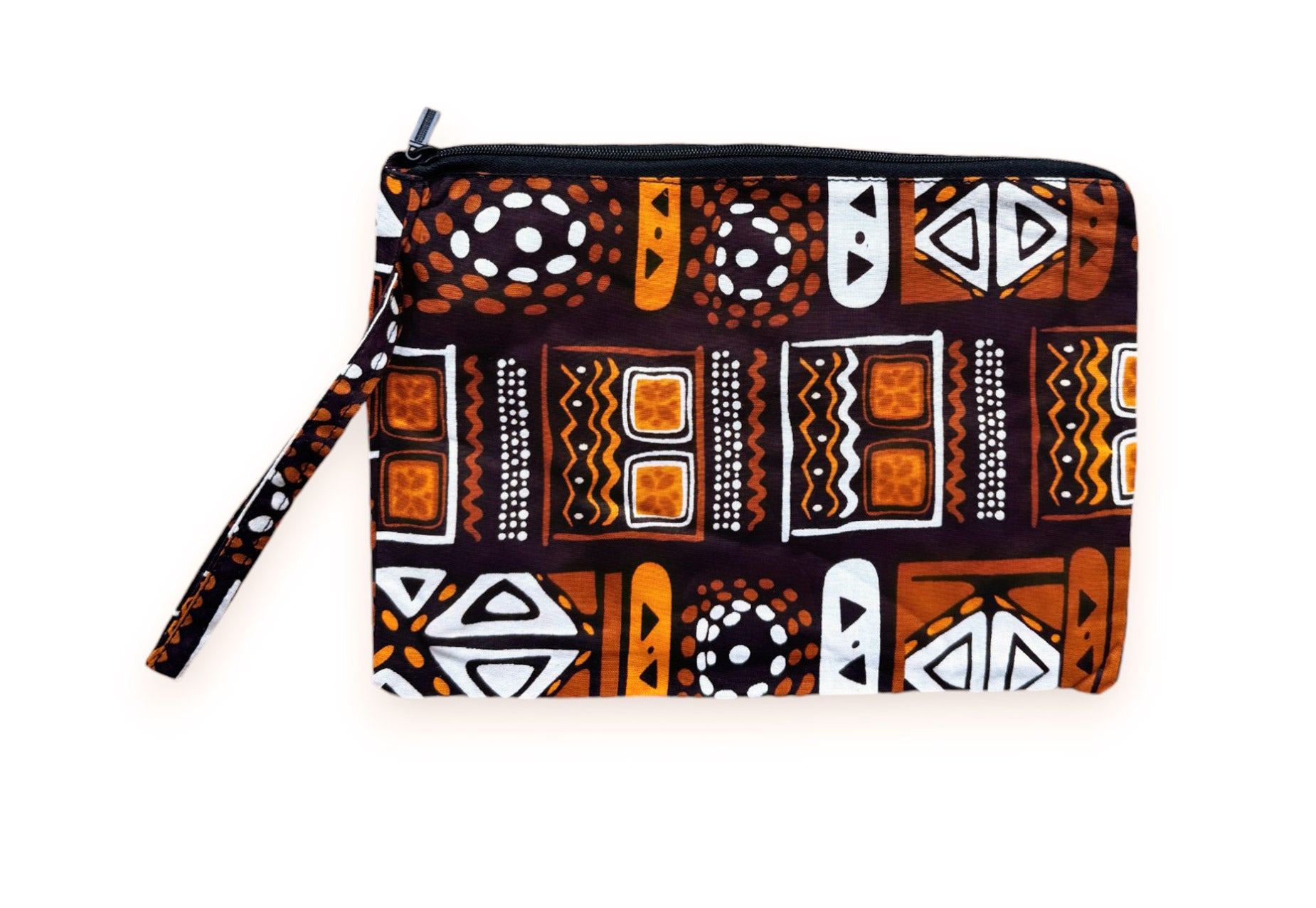 Afrikaanse wax print Make-up tasje / handtasje / etui / potloden mapje / pennentasje - Bruine patronen Bogolan