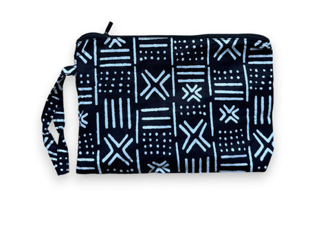 Afrikaanse wax print Make-up tasje / handtasje / etui / potloden mapje / pennentasje - Zwart Witte X Bogolan