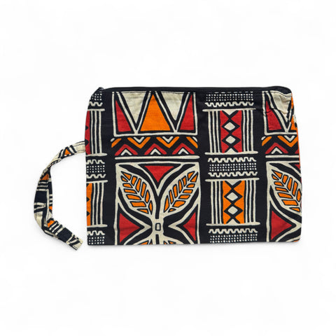 Afrikaanse wax print Make-up tasje / handtasje / etui / potloden mapje / pennentasje - Rood & Oranje Bogolan Symbolen