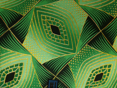 Afrikaanse stof - Exclusief versierd met glittereffecten 100% katoen - PO-5008 Goud Groen