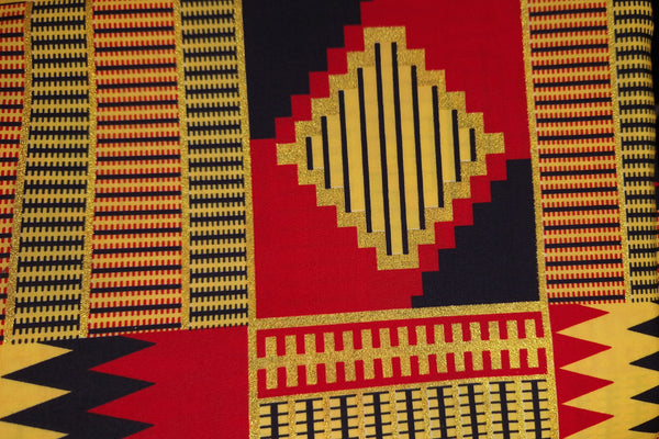 Afrikaanse stof - Exclusief versierd met glittereffecten - Poly - PO-5012 Goud Rode Kente