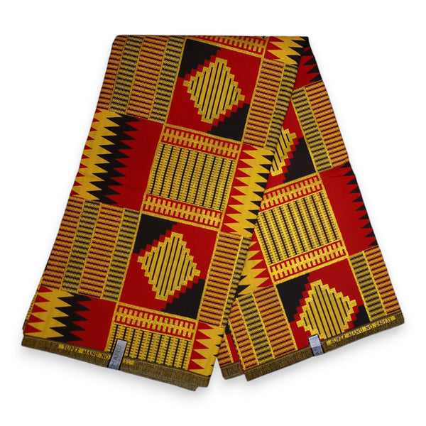 Afrikaanse stof - Exclusief versierd met glittereffecten - Poly - PO-5012 Goud Rode Kente