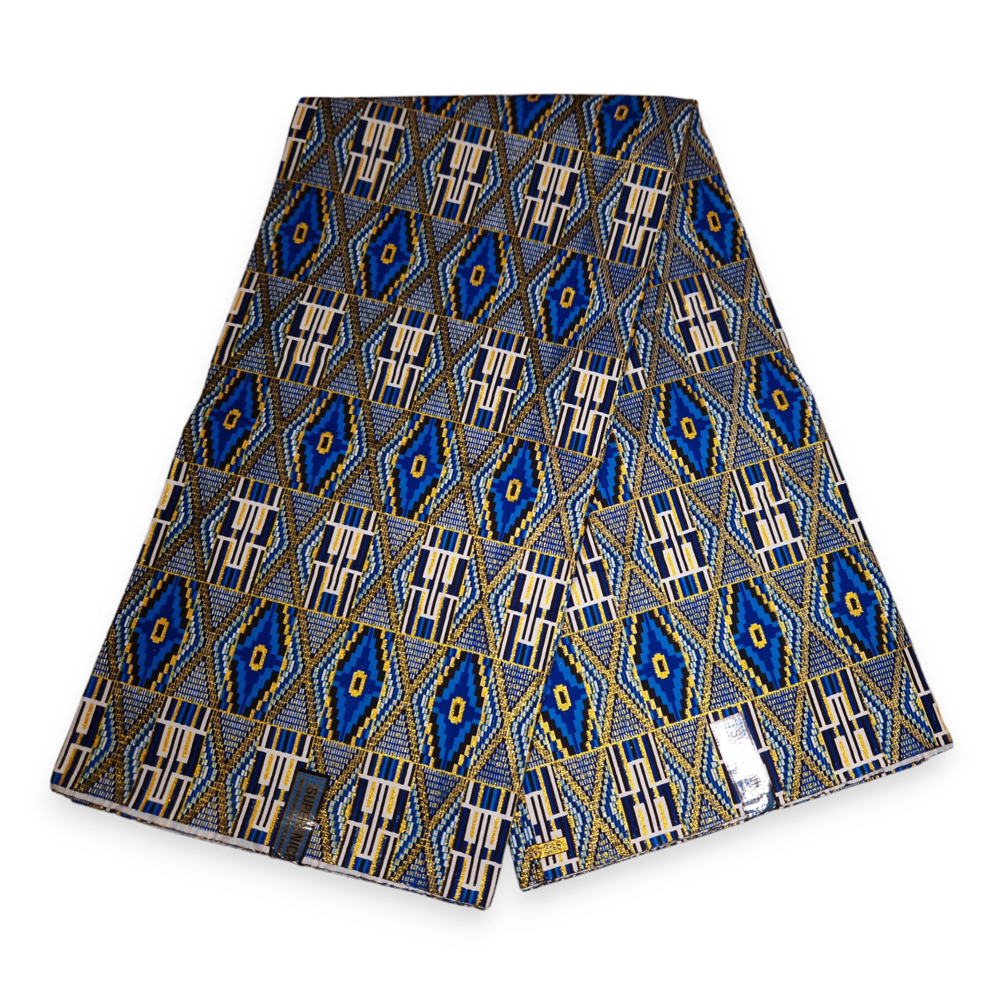 Afrikaanse stof - Exclusief versierd met glittereffecten 100% katoen - PO-5020 Kente Blauw Goud