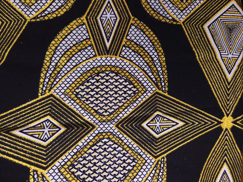 Afrikaanse stof - Exclusief versierd met glittereffecten 100% katoen - PO-5021 Goud Zwart