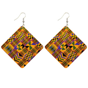 African Print Earrings | Kente print wooden earrings