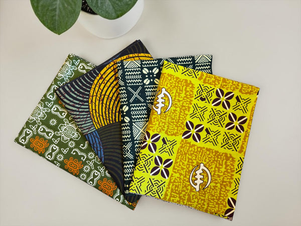 4 Fat quarters - Groen X mix Quiltstoffen / Patchwork stoffen - Afrikaanse print stof