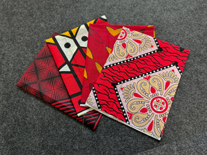 4 Fat quarters - Rode Quiltstoffen / Patchwork stoffen - Afrikaanse print stof