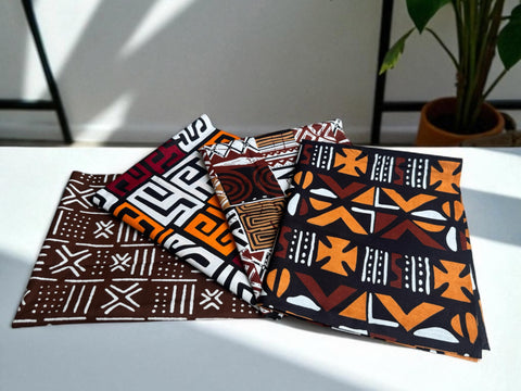 4 Fat quarters - Bruin Bogolan mix Quiltstoffen / Patchwork stoffen - Afrikaanse print stof