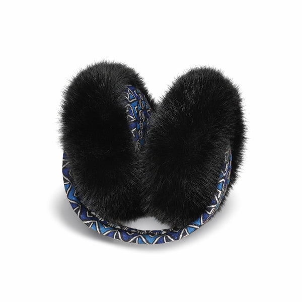 Afrikaanse Print Oorwarmers / Earmuffs - Inklapbaar Wintermodel - Blauwe Bogolan