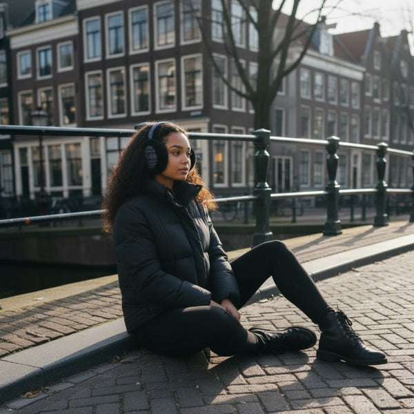 Afrikaanse Print Oorwarmers / Earmuffs - Inklapbaar Wintermodel - Blauwe Bogolan