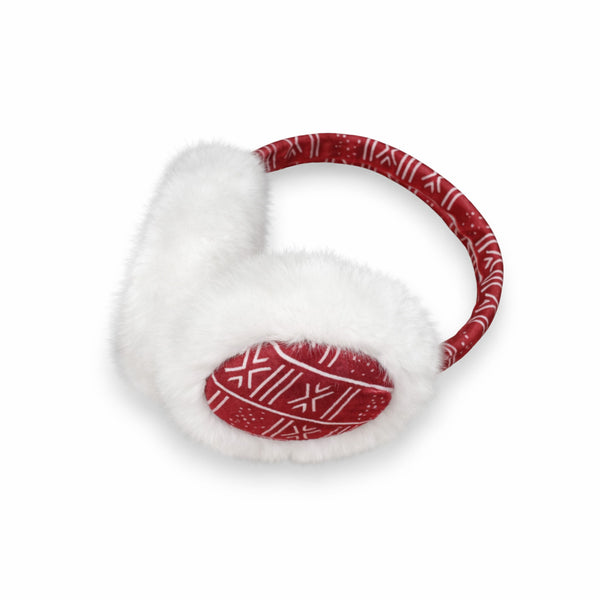 Afrikaanse Print Oorwarmers / Earmuffs - Inklapbaar Wintermodel - Rood Witte Bogolan