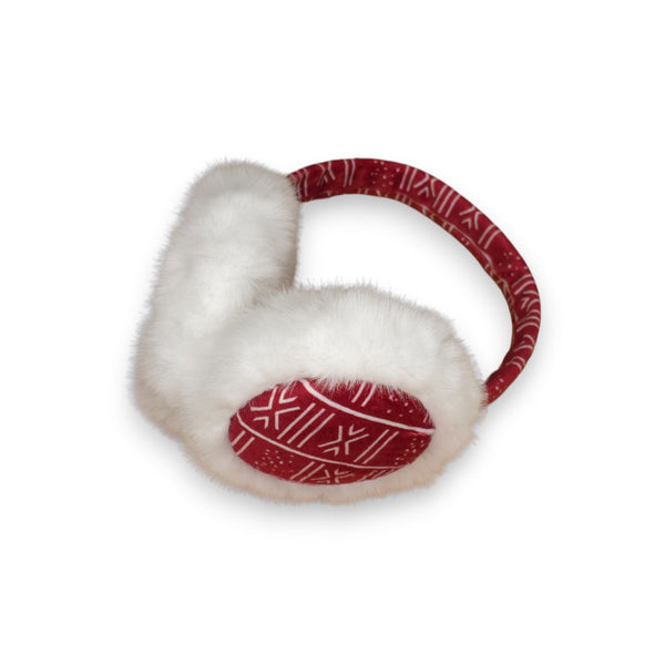 Afrikaanse Print Oorwarmers / Earmuffs - Inklapbaar Wintermodel - Rood Witte Bogolan