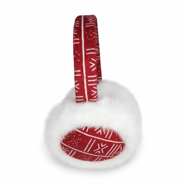 Afrikaanse Print Oorwarmers / Earmuffs - Inklapbaar Wintermodel - Rood Witte Bogolan