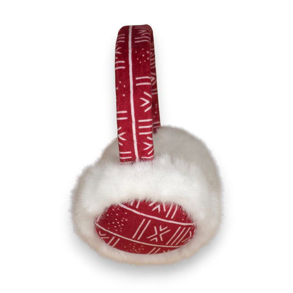 Afrikaanse Print Oorwarmers / Earmuffs - Inklapbaar Wintermodel - Rood Witte Bogolan