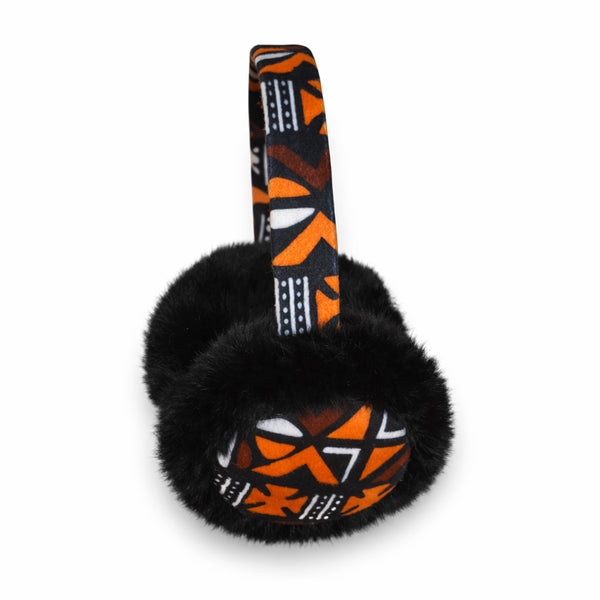 Afrikaanse Print Oorwarmers / Earmuffs - Inklapbaar Wintermodel - Bruine Cross Bogolan
