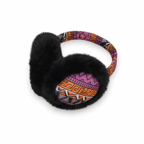 Afrikaanse Print Oorwarmers / Earmuffs - Inklapbaar Wintermodel - Roze Oranje Tribal