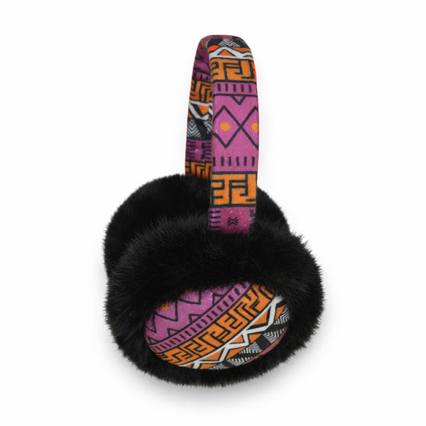 Afrikaanse Print Oorwarmers / Earmuffs - Inklapbaar Wintermodel - Roze Oranje Tribal