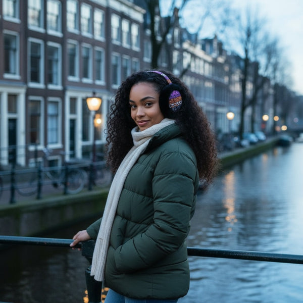 Afrikaanse Print Oorwarmers / Earmuffs - Inklapbaar Wintermodel - Roze Oranje Tribal