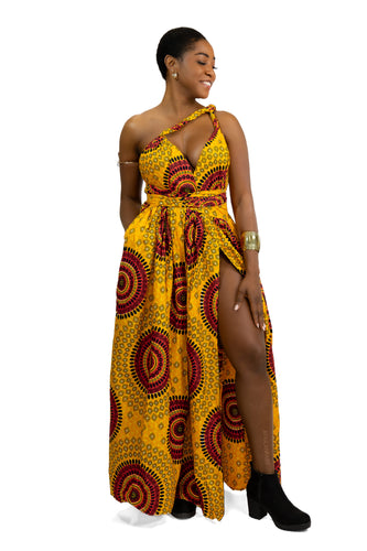 Afrikaanse print Geel-oranje Dotted Patterns Infinity Multiway Maxi Jurk
