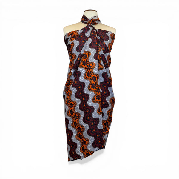 Sarong / pareo / pangi katoen - Strandkleding wikkelrok / omslagdoek / baby wrap - Oranje Bordeauxrode golvende strepen met bloem