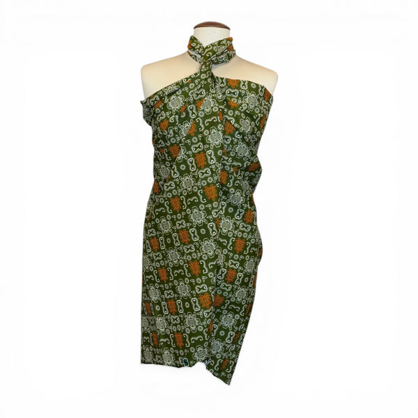 Sarong / pareo / pangi katoen - Strandkleding wikkelrok / omslagdoek / baby wrap - Olijfgroen Oranje Bogolan iconen