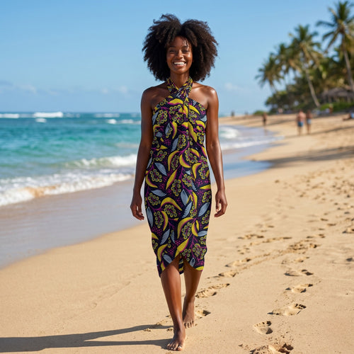 Sarong / pareo / pangi katoen - Strandkleding wikkelrok / omslagdoek / baby wrap - Paarse Flowers