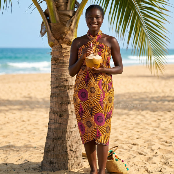 Sarong / pareo / pangi katoen - Strandkleding wikkelrok / omslagdoek / baby wrap - Bruin Geel Circle Rays