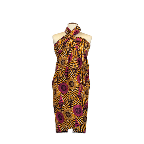 Sarong / pareo - Cotton Beachwear wrap skirt / baby carrier wrap - Brown Yellow Circle Rays