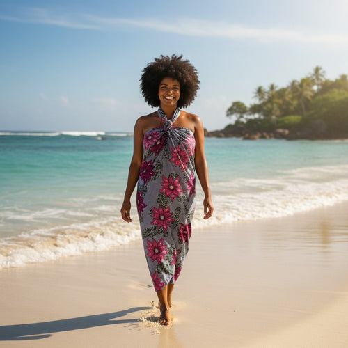 Sarong / pareo / pangi katoen - Strandkleding wikkelrok / omslagdoek / baby wrap - Roze Flowers