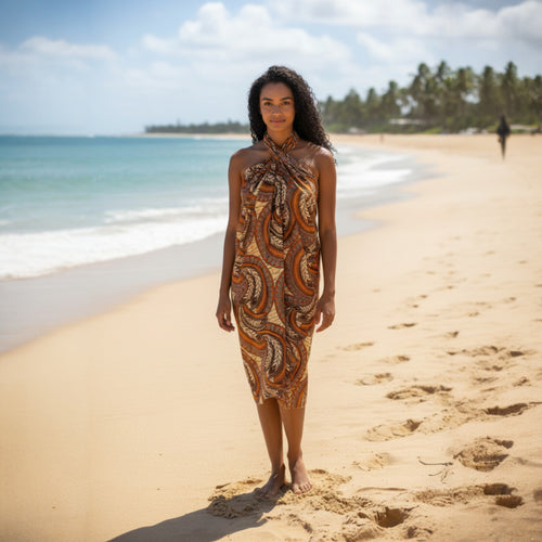 Sarong / pareo / pangi katoen - Strandkleding wikkelrok / omslagdoek / baby wrap - Beige Feather